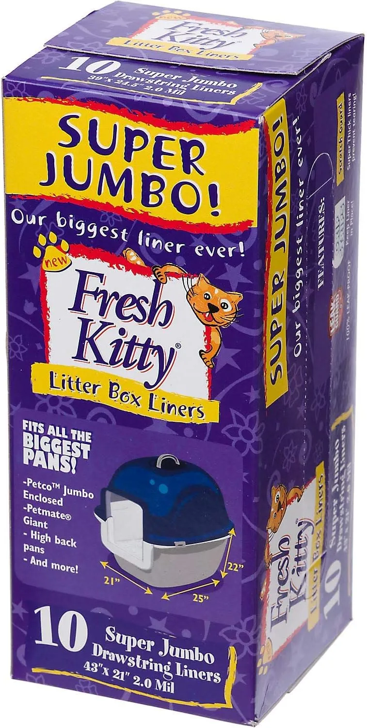 10 Count Fresh Kitty Litter Box Liners Super Thick, Durable, Easy Clean Up Jumbo Drawstring Scented, Bags for Pet Cats