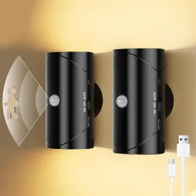 2 Pack LED Motion Sensor Night Light Indoor, Rechargeable Wall Lights Battery Operated Wall Sconces Set of Two, Dimmable Magnetic Stick On Wall Lamps for Bedroom Bedside Kitchen Stairs Hallway-Black
