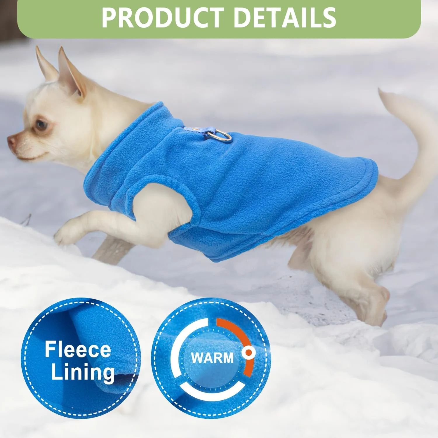 2 Pieces Fleece Dog Sweater Vest Winter Warm Dog Sweaters for Small Dogs Male Female Fall Pullover Doggie Clothes with D-Ring Soft Puppy Cold Weather Coat Clothing (Blue,Green, Medium)