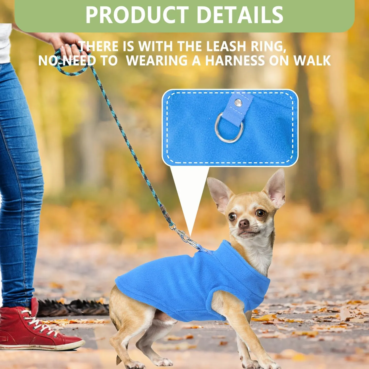 2 Pieces Fleece Dog Sweater Vest Winter Warm Dog Sweaters for Small Dogs Male Female Fall Pullover Doggie Clothes with D-Ring Soft Puppy Cold Weather Coat Clothing (Blue,Green, Medium)