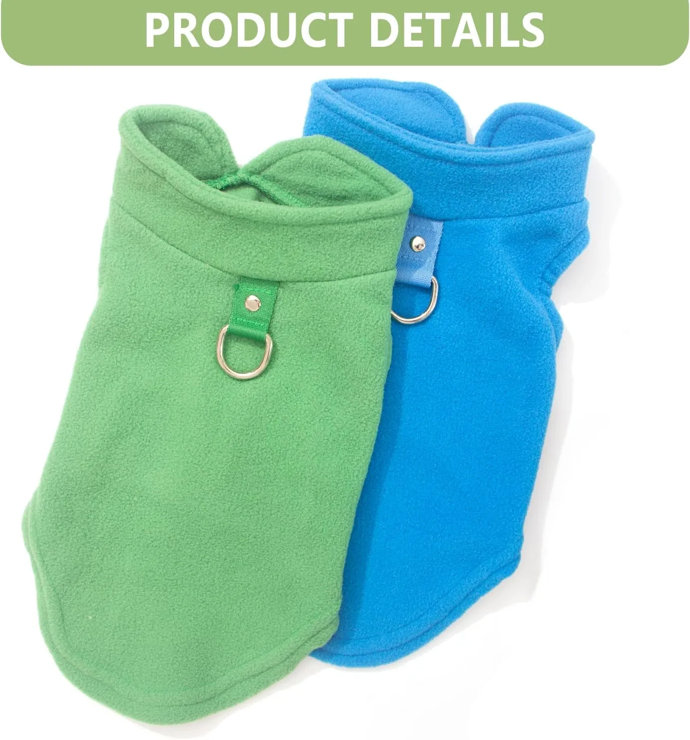 2 Pieces Fleece Dog Sweater Vest Winter Warm Dog Sweaters for Small Dogs Male Female Fall Pullover Doggie Clothes with D-Ring Soft Puppy Cold Weather Coat Clothing (Blue,Green, Medium)