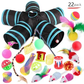 22-Piece Funny Cat Toy Set With Cat Tunnel - Interactive Pet Toys For Endless Fun by Dog Hugs Cat