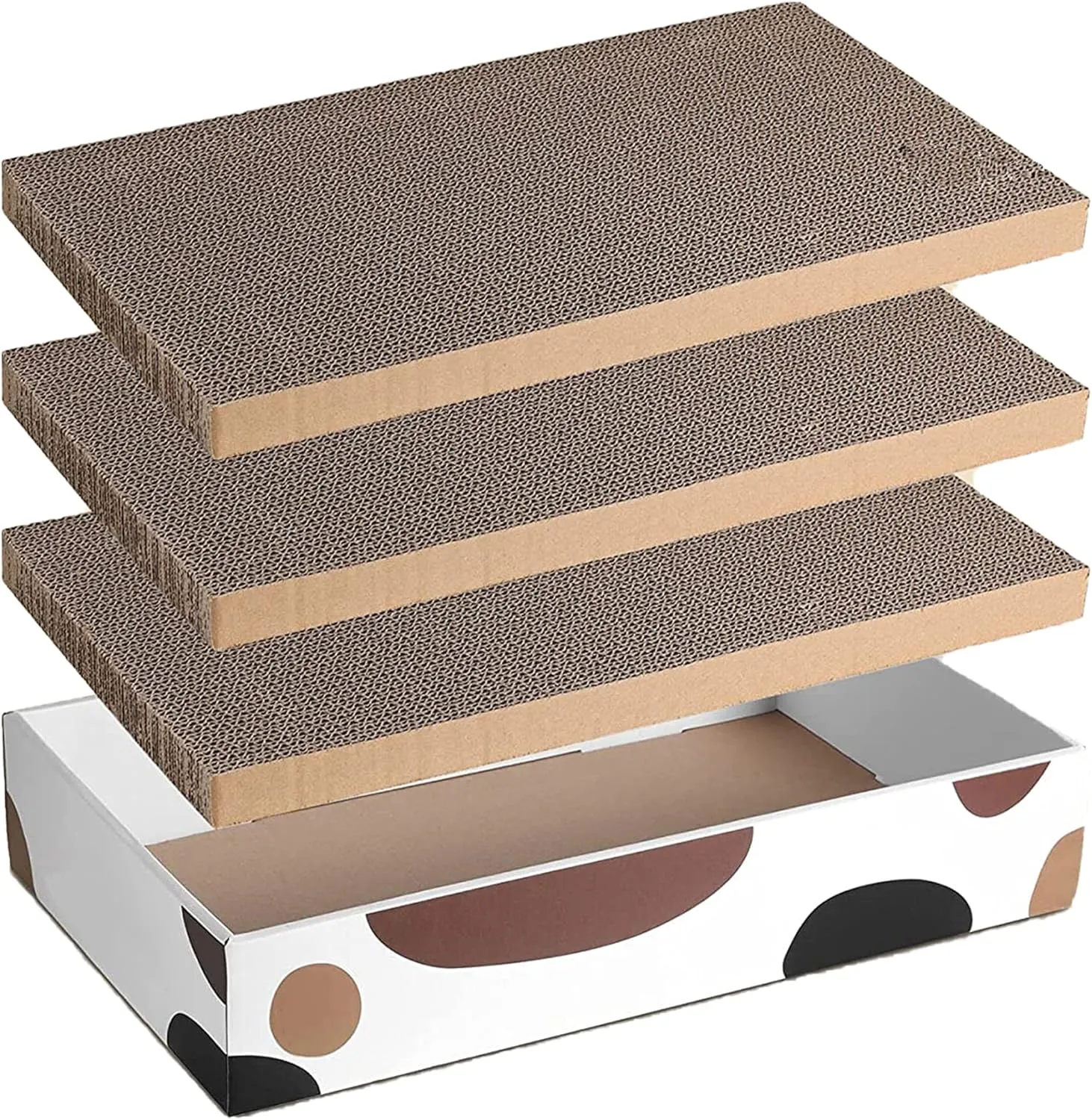 3 Packs Cat Scratcher Pad with Cat Box,Durable Cat Scratcher Cardboard Refill,3 in 1 Recyclable Cardboard Cat House Suitable for Cats to Rest,Grind Claws and Play,Reversible Scratch Box 17"x10"