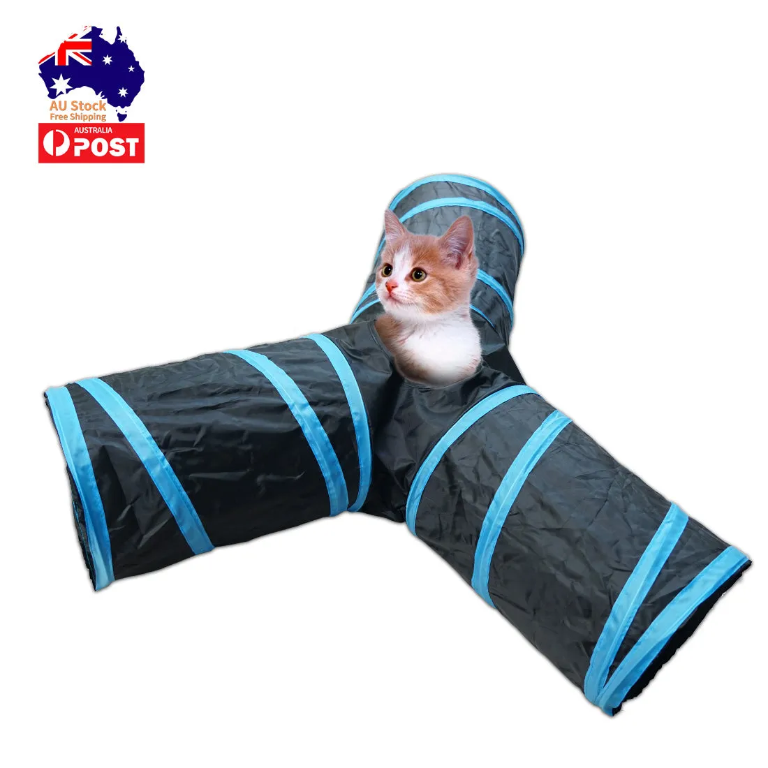 5 Way Cat Tunnel with Bell Kitten Collapsible Tube Play Toy Exercise Peek Hole
