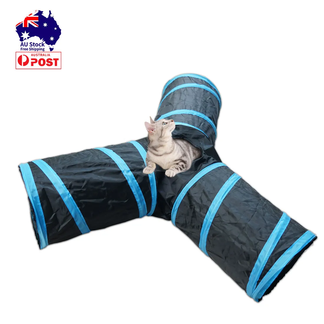 5 Way Cat Tunnel with Bell Kitten Collapsible Tube Play Toy Exercise Peek Hole