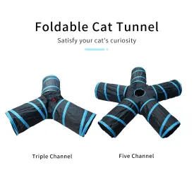 5 Way Cat Tunnel with Bell Kitten Collapsible Tube Play Toy Exercise Peek Hole