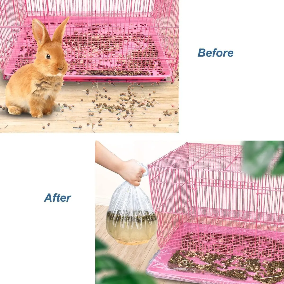 50 Pcs Disposable Rabbit Cage Liner Plastic Toilet Film Leak-Proof for Small Animals Bunny Guinea Pig Bird Cage Liners Litter Box Crate Tray Drawer Quick Cleanup Essentials Indoor (Large)