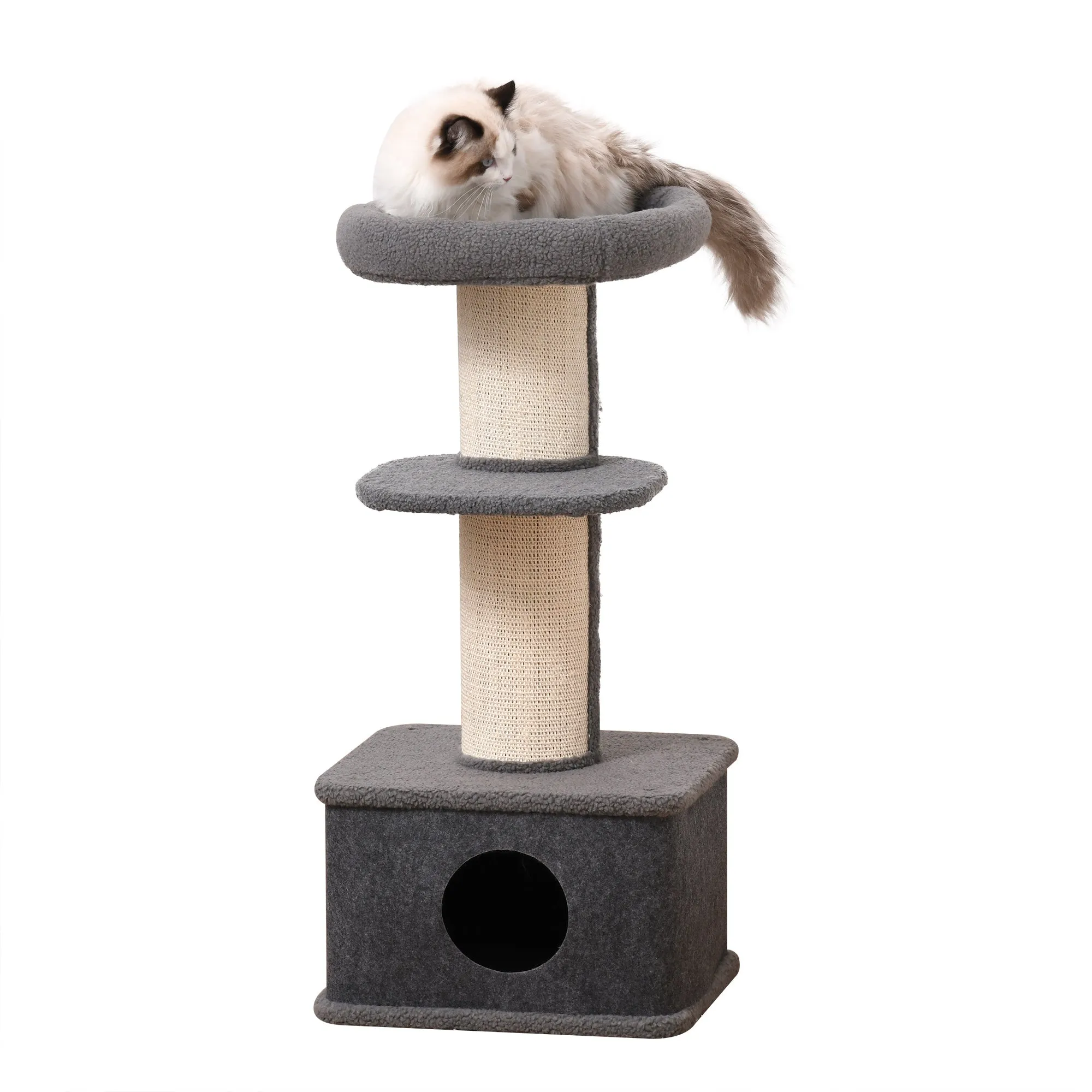 96cm Cat Tree for Indoor Cats Kitten Tower Multi level Activity Center Pet Furniture with Sisal Scratching Post Condo Removable Cover Grey