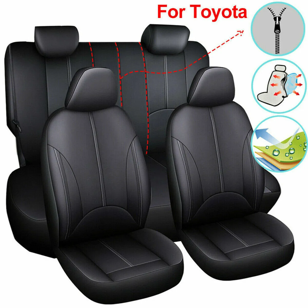 9PCS Universal PU Leather Car Seat Cover Set - Front & Rear Cushion Protectors