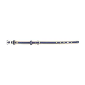 Adjustable Khaki Brown and Navy Blue Striped Heavy Duty Nylon Dog Collar - Small