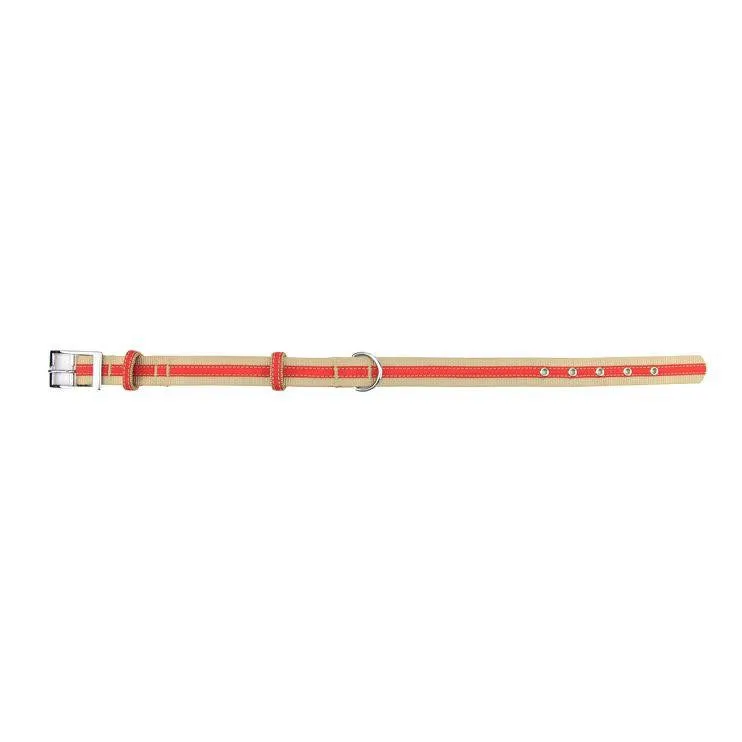 Adjustable Khaki Brown and Red Striped Heavy Duty Nylon Dog Collar - Extra Large