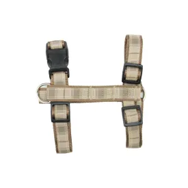 Adjustable Tawny Brown and Sandy Tan Plaid Patterned Heavy Weight Nylon Dog Harness - Medium