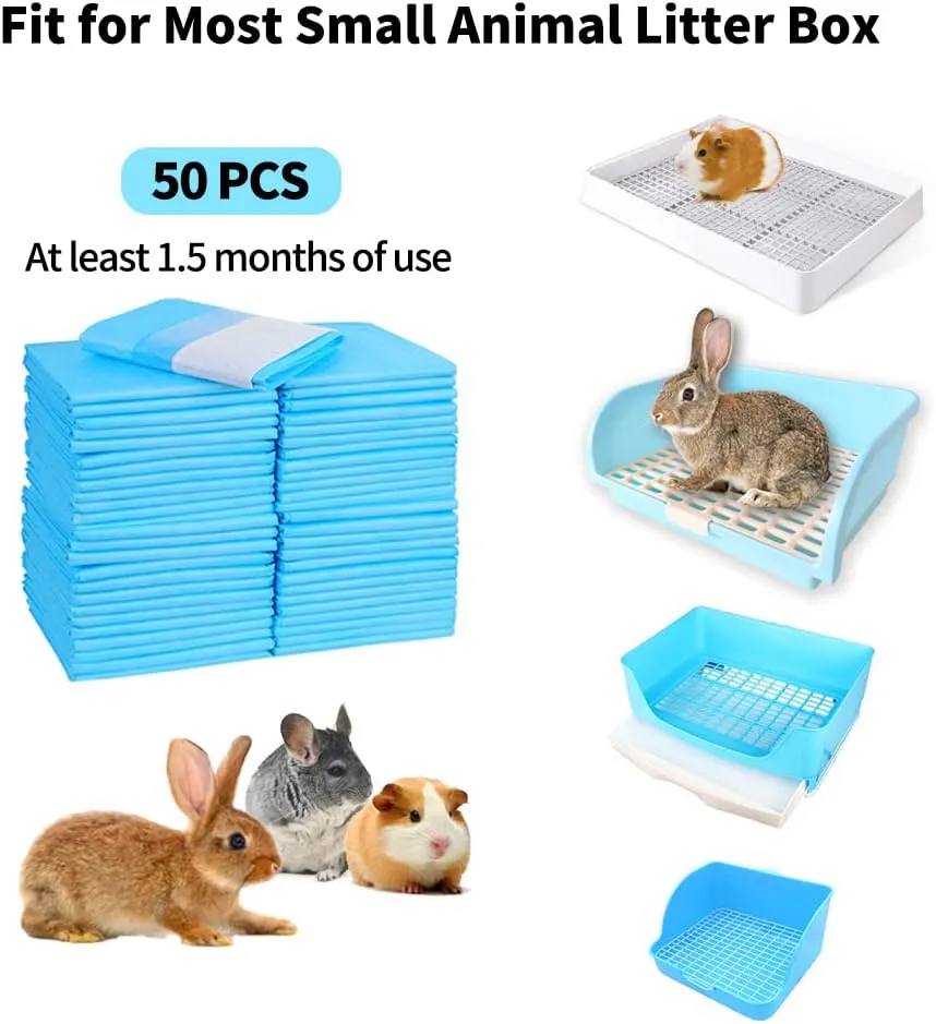 Amakunft Rabbit Pee Pads, Pet Toilet/ Potty Training Pads, Super Absorbent Guinea Pig Disposable Diaper for Hedgehog, Hamster, Chinchilla, Cat, Reptile and Other Small Animal (50pcs-18 x13, Blue)