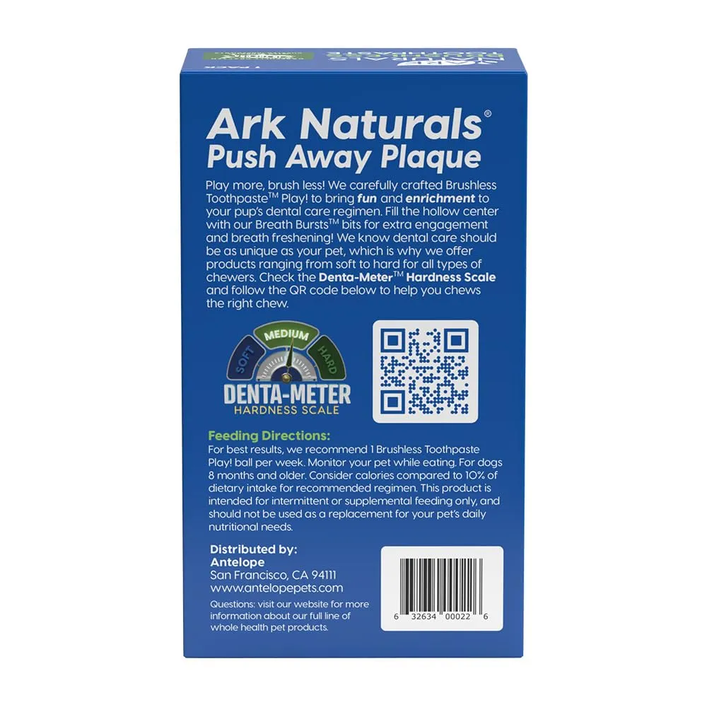 Ark Naturals, Brushless Toothpaste Play!, 4-in-1 Cleaning Dental Chew Play Ball, 1 Pack