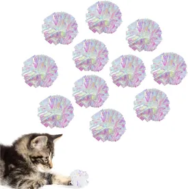 AUEAR, 20 Pack Dye Free Cat Crinkle Balls 2" Mylar Sounds Shiny Kitty Glitter for Cats
