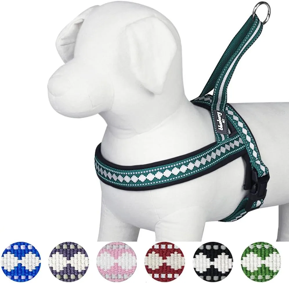Blueberry Pet 6 Colors Soft & Comfy Jacquard Padded Dog Harness, Chest Girth 25.5" - 31.5", Teal Blue, M/L, Reflective Adjustable Harnesses for Dogs