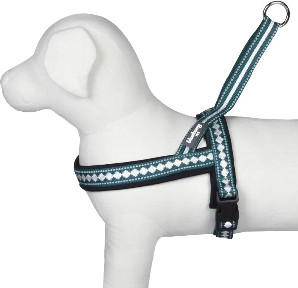 Blueberry Pet 6 Colors Soft & Comfy Jacquard Padded Dog Harness, Chest Girth 25.5" - 31.5", Teal Blue, M/L, Reflective Adjustable Harnesses for Dogs
