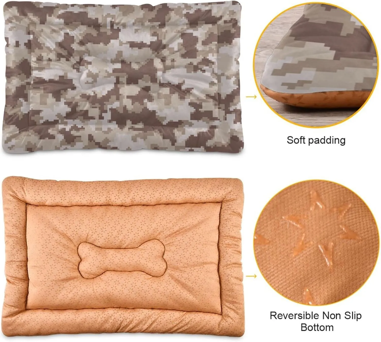 Brown Camouflage Pet Mat, Comfortable Soft Dog Crate Pad Anti-Slip Pet Mattress for Small Medium Large Dogs and Cats, 24 x 18 Inch