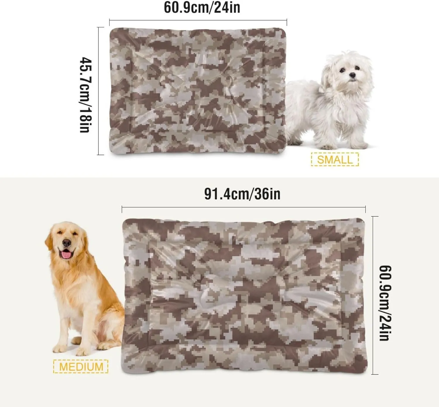 Brown Camouflage Pet Mat, Comfortable Soft Dog Crate Pad Anti-Slip Pet Mattress for Small Medium Large Dogs and Cats, 24 x 18 Inch