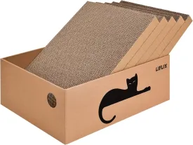 Cardboard Cat Scratcher with Box, 5PCS Reversible Cat Scratch Pads in Large Cat Scratcher Box, Cat Scratcher Lounge for Indoor Cats to Rest and Play, 16.5" 12.6 5.9