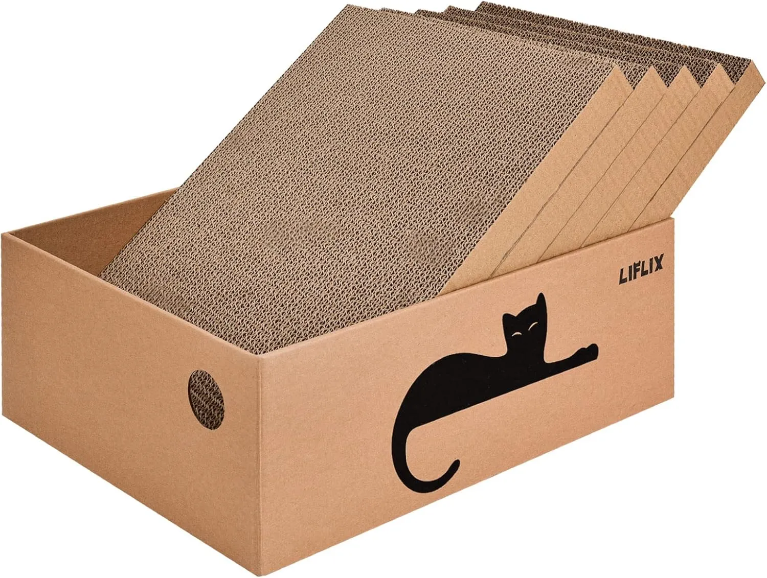 Cardboard Cat Scratcher with Box, 5PCS Reversible Cat Scratch Pads in Large Cat Scratcher Box, Cat Scratcher Lounge for Indoor Cats to Rest and Play, 16.5" 12.6 5.9