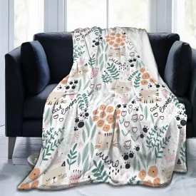 Cat and Floral Thermal Throw Blanket, Ultra Soft Warm Cozy Microfiber All Season Lightweight Cat Flannel Fleece Blanket for Sofa Bed Couch Office Travel, 60x50 Inches