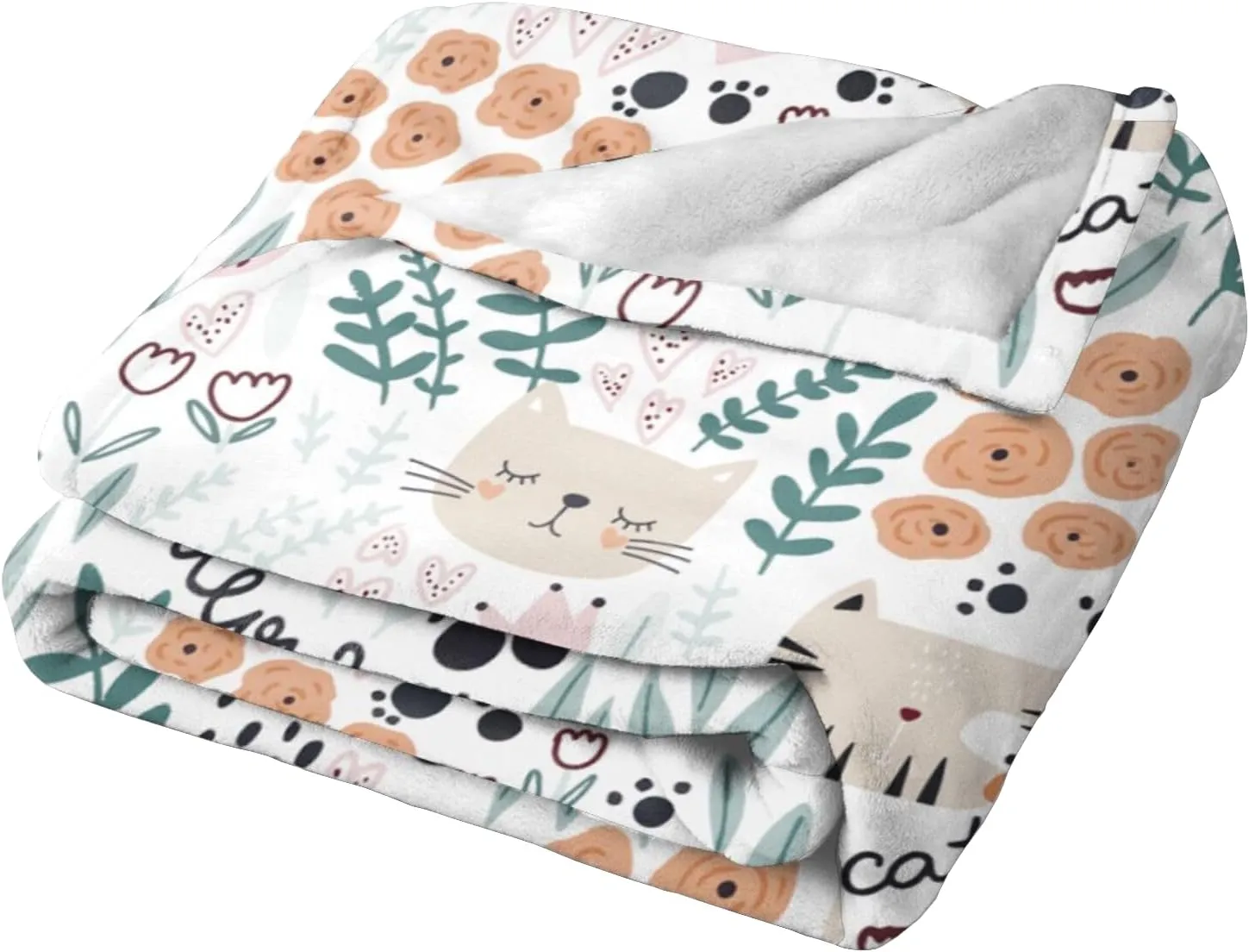 Cat and Floral Thermal Throw Blanket, Ultra Soft Warm Cozy Microfiber All Season Lightweight Cat Flannel Fleece Blanket for Sofa Bed Couch Office Travel, 60x50 Inches