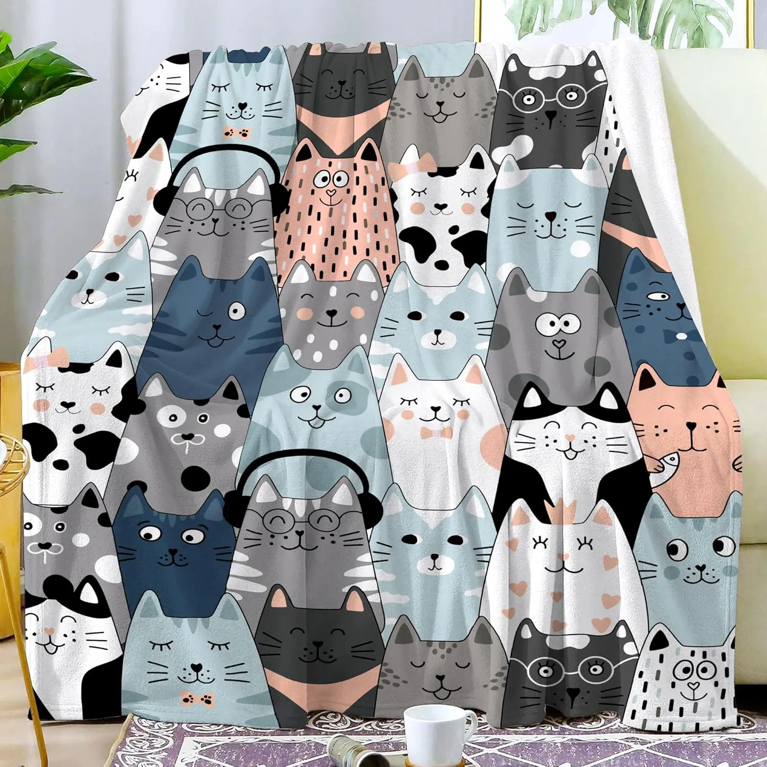 Cat Blanket Ultra Soft Flannel Merch Cat Throw Blanket Stuff Gifts for Cats Lovers for Girls Women Kids Boys Adults 50"X 40"
