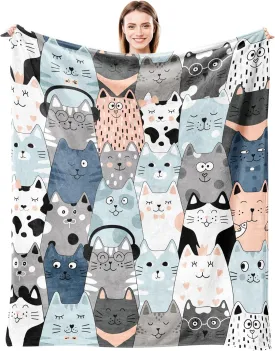 Cat Blanket Ultra Soft Flannel Merch Cat Throw Blanket Stuff Gifts for Cats Lovers for Girls Women Kids Boys Adults 50"X 40"