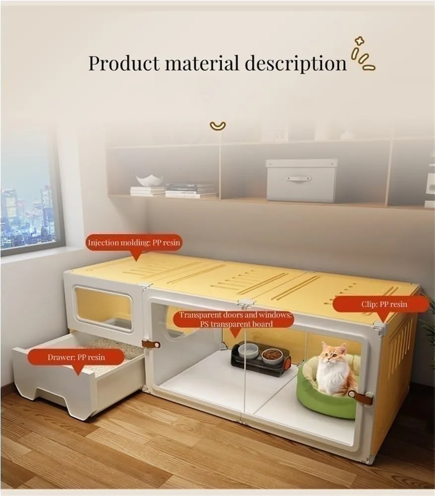 Cat cage, Home Indoor cat cage, cat Villa, Two-Layer Three-Layer cat House, Luxury pet cat cage, cat House, cat Box, cat cage with Litter Box, Plastic cat House(70 * 45 * 70cm)