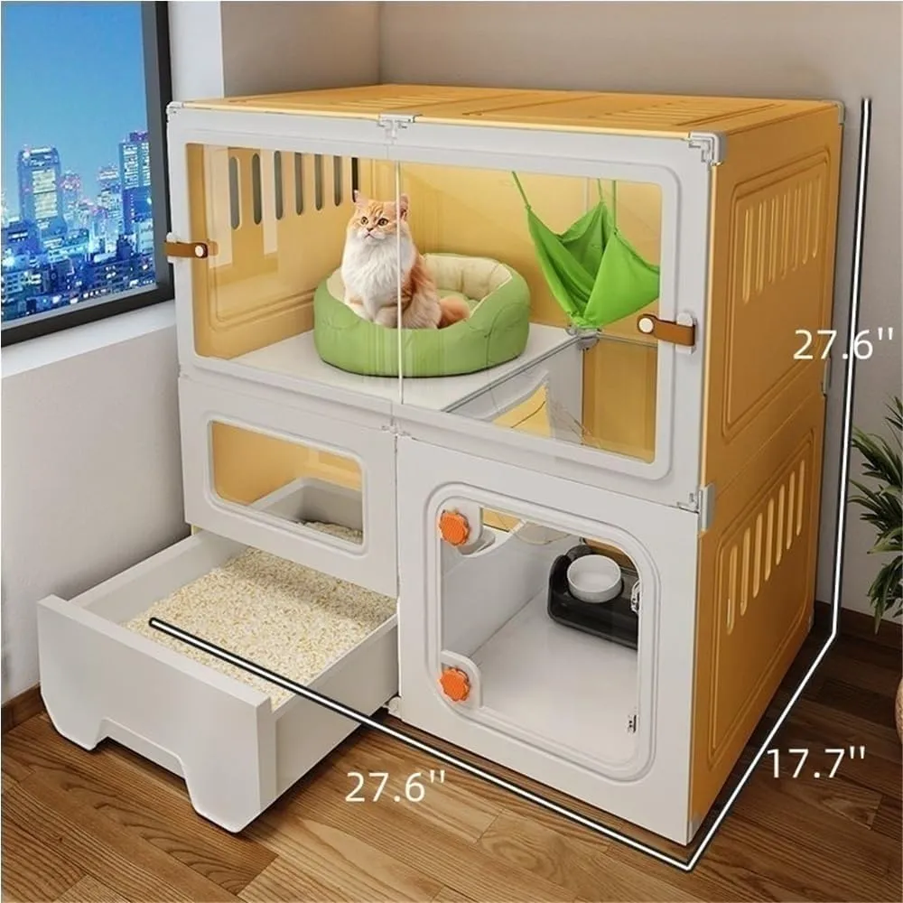 Cat cage, Home Indoor cat cage, cat Villa, Two-Layer Three-Layer cat House, Luxury pet cat cage, cat House, cat Box, cat cage with Litter Box, Plastic cat House(70 * 45 * 70cm)