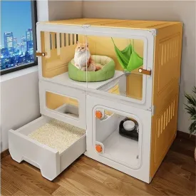 Cat cage, Home Indoor cat cage, cat Villa, Two-Layer Three-Layer cat House, Luxury pet cat cage, cat House, cat Box, cat cage with Litter Box, Plastic cat House(70 * 45 * 70cm)