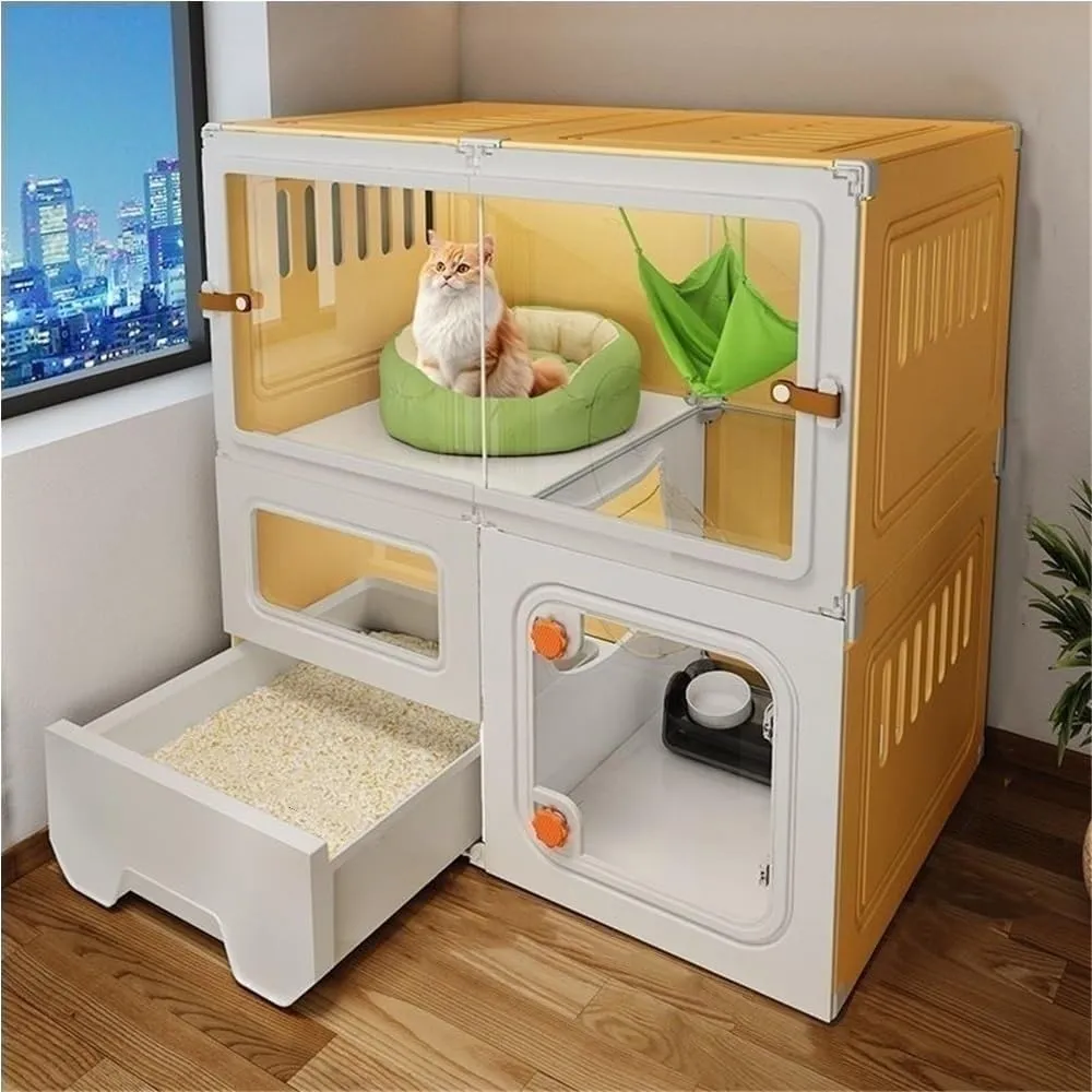 Cat cage, Home Indoor cat cage, cat Villa, Two-Layer Three-Layer cat House, Luxury pet cat cage, cat House, cat Box, cat cage with Litter Box, Plastic cat House(70 * 45 * 70cm)