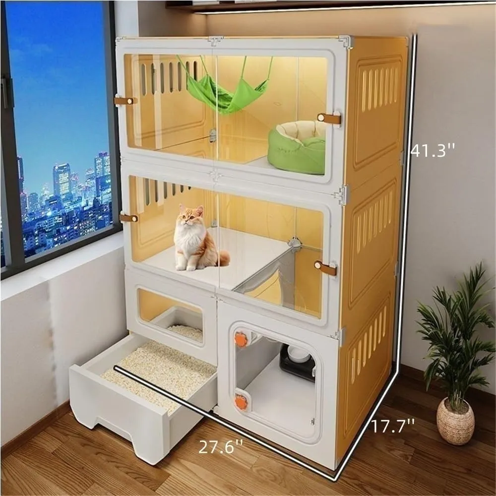 Cat Cage Indoor - Two-Layer Luxury Cat Villa with Litter Box - Spacious Pet House for Cats - Durable Plastic Construction - Ideal for Home Use
