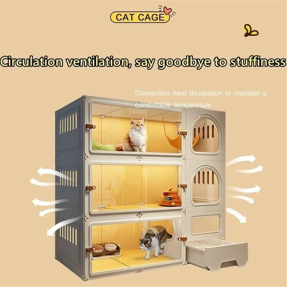 Cat Cage Indoor - Two-Layer Luxury Cat Villa with Litter Box - Spacious Pet House for Cats - Durable Plastic Construction - Ideal for Home Use