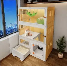 Cat Cage Indoor - Two-Layer Luxury Cat Villa with Litter Box - Spacious Pet House for Cats - Durable Plastic Construction - Ideal for Home Use