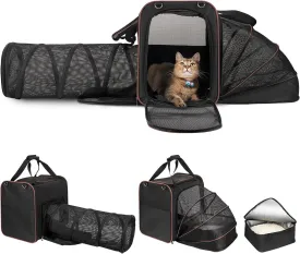 Cat Carrier with Litter Box - INRLKIT Expandable Cat Travel Carrier with Breathable Mesh Tunnel, Portable Pet Carrier for Car Travel, Up to 25 lbs for Travel Hiking Camping Outdoor (Black)