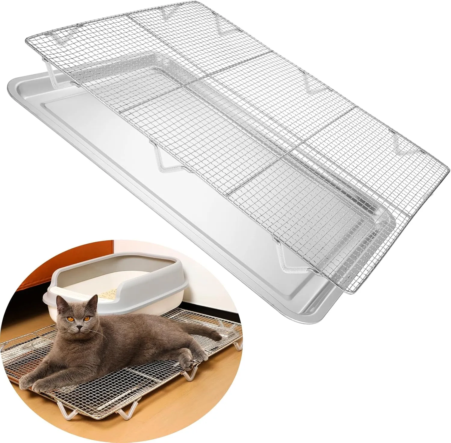 Cat Litter Mat,Stainless Steel Extra Large Cat Litter Box Mat,Easy-to-clean Metal XL Cat Litterbox Pads with a Detachable Bottom Tray.(29x21x2Inch)