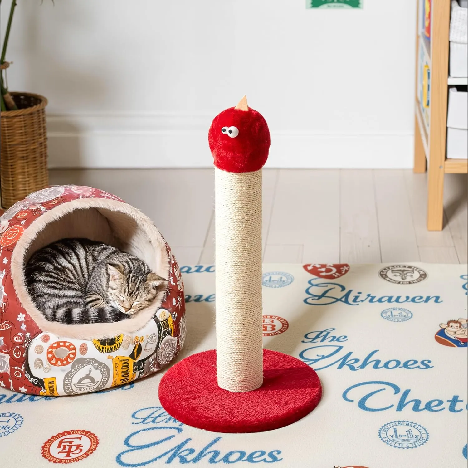 Cat Scratching Post, 22-Inch Tall Sisal Scratcher, Heavy-Duty Cat Climbing Stand for Indoor, Kittens & Large Cats, Red