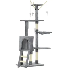 Cat Scratching Post Cat Tree for Indoor Cats Climbing Tower Scratcher w/ Ladder Kitty Activity Centre 135cm Grey