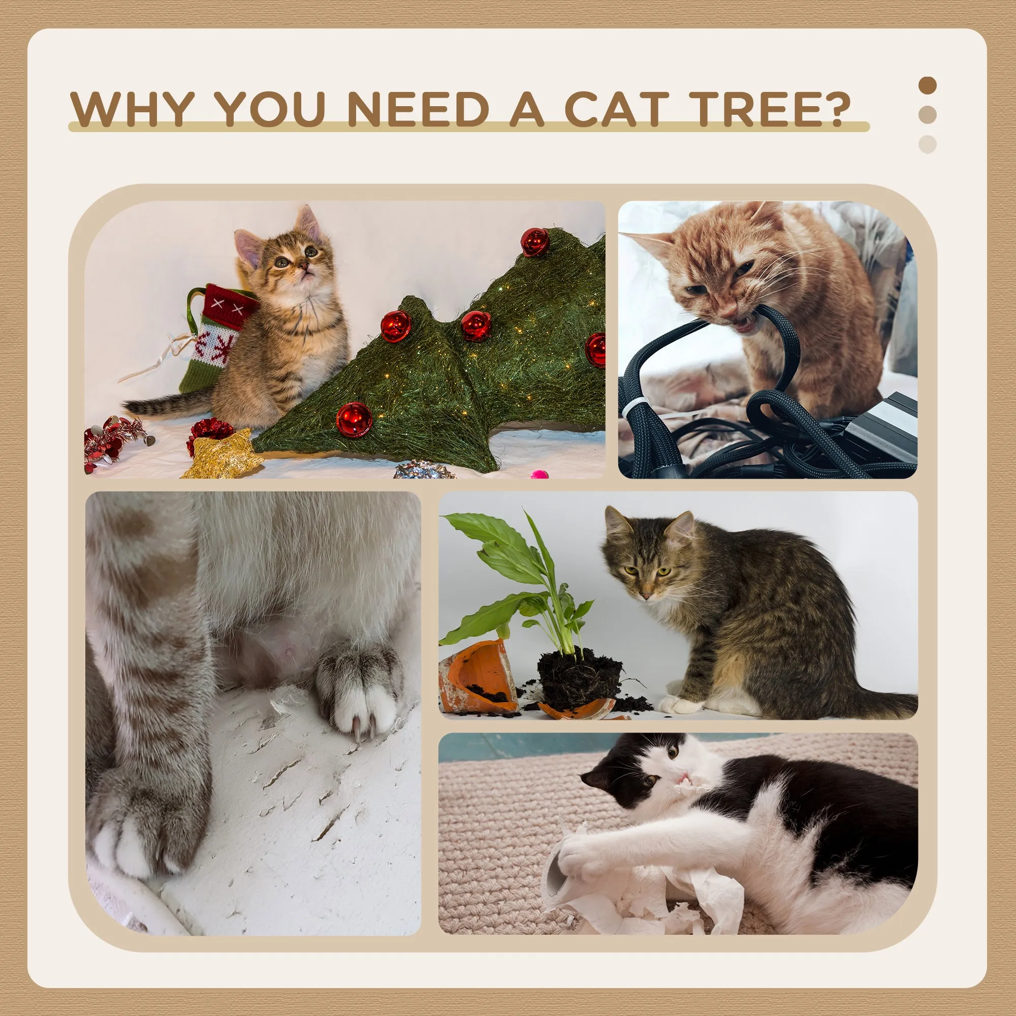 Cat Tree for Indoor Cats 95cm Climbing Tower Kitten Activity Center with Sisal Scratching Post Perch Roomy Condo Hammock Removable Felt Hanging Toy, Grey