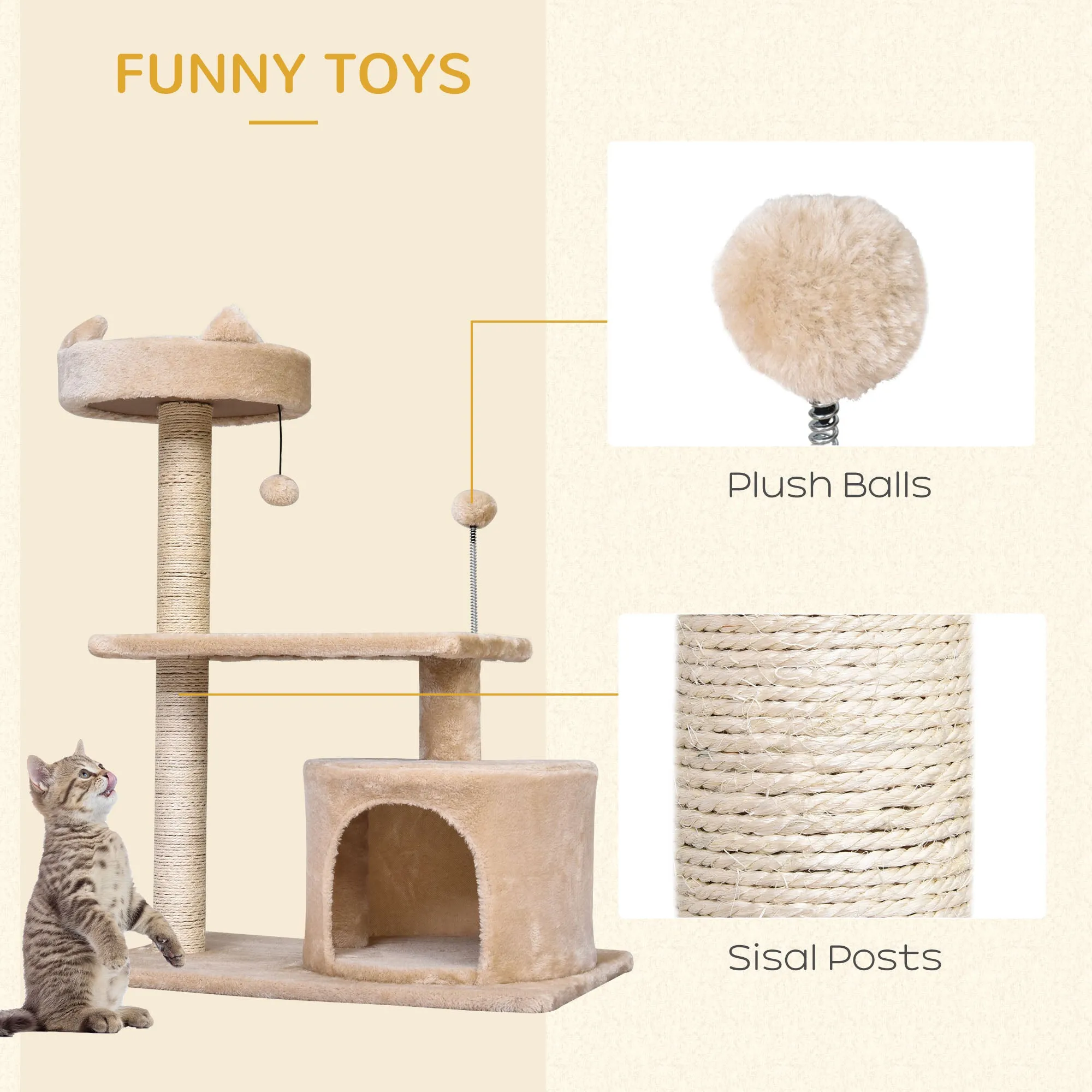 Cat Tree for Indoor Cats with Scratching Post Climbing Tower Kitty Activity Centre Condo Perch Jumping Platforms Beige 60L x 40W x 81H cm