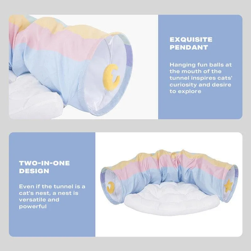 Cat Tunnel Sleep Bed 2-in-1 Collapsible Cat Tunnel Tubes with Removable Mat