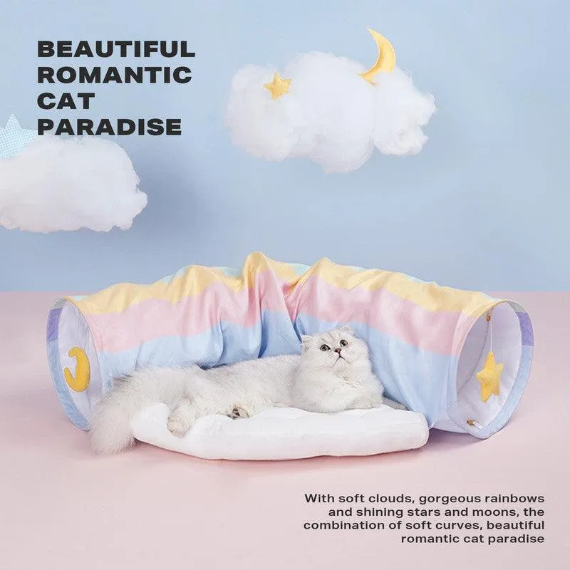 Cat Tunnel Sleep Bed 2-in-1 Collapsible Cat Tunnel Tubes with Removable Mat