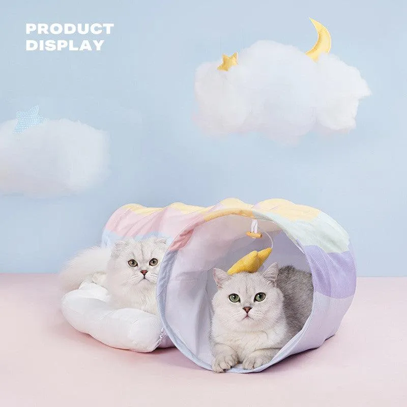Cat Tunnel Sleep Bed 2-in-1 Collapsible Cat Tunnel Tubes with Removable Mat