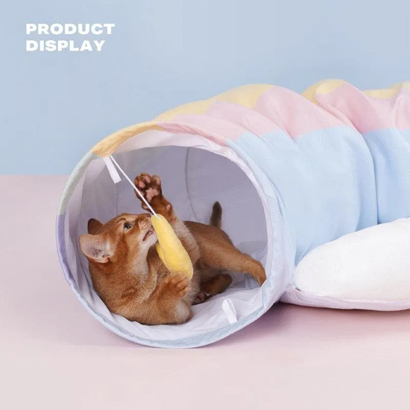 Cat Tunnel Sleep Bed 2-in-1 Collapsible Cat Tunnel Tubes with Removable Mat