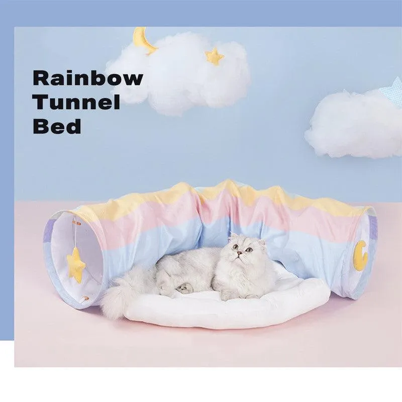 Cat Tunnel Sleep Bed 2-in-1 Collapsible Cat Tunnel Tubes with Removable Mat