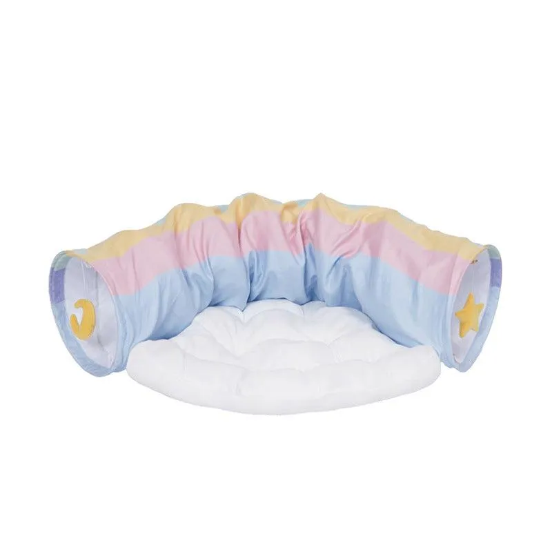 Cat Tunnel Sleep Bed 2-in-1 Collapsible Cat Tunnel Tubes with Removable Mat