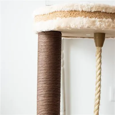 Catry, Cradle-Beige Cat Tree Cradle Bed with Recycled Paper Scratching Posts and Teasing Rope