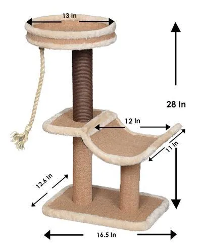 Catry, Cradle-Beige Cat Tree Cradle Bed with Recycled Paper Scratching Posts and Teasing Rope